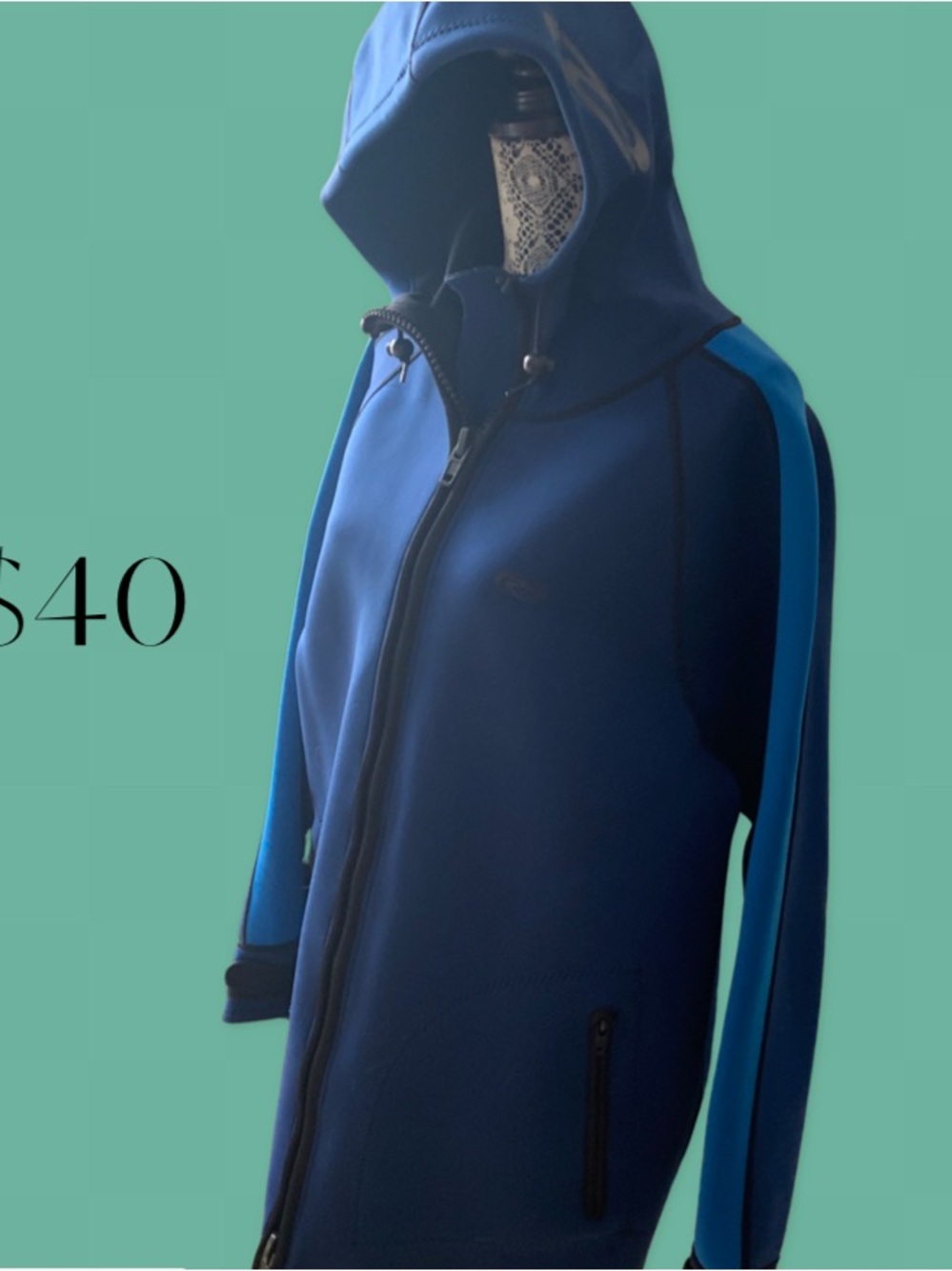 Dive jacket. Blue Hooded Neoprene Zip-Up Jacket